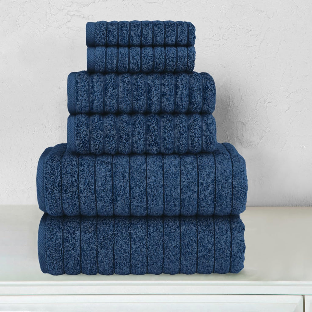Navy Turkish Cotton Ribbed Towel Set