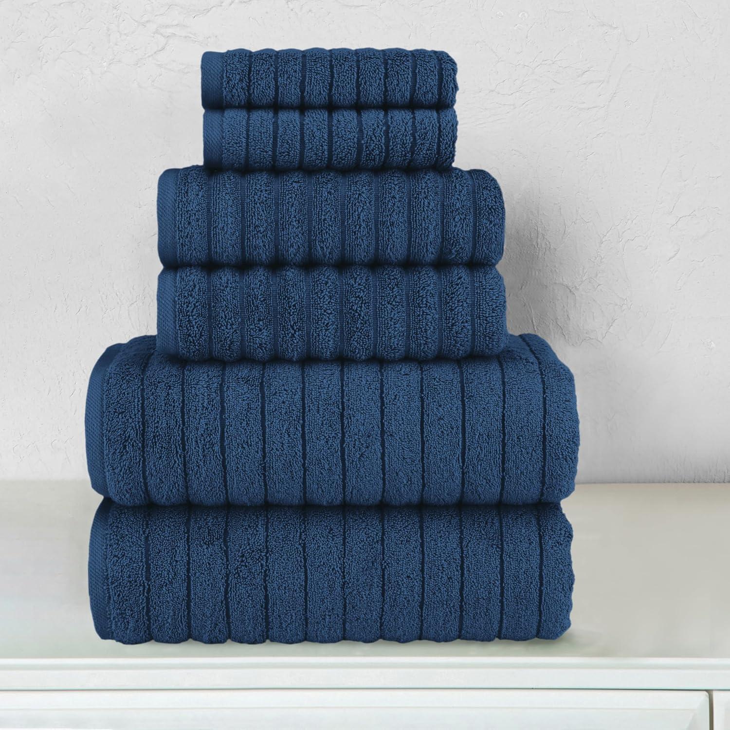 Navy Turkish Cotton Ribbed Towel Set