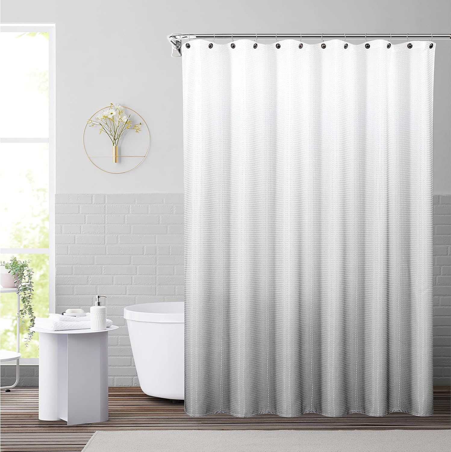 Ombre Grey Waffle Weave Shower Curtain