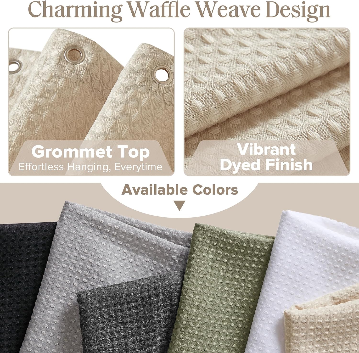 Waffle Weave Beige Fabric Shower Curtain