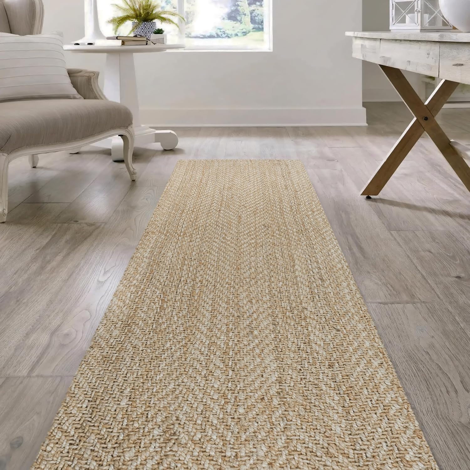 Herringbone Chunky Jute Ivory Runner Rug