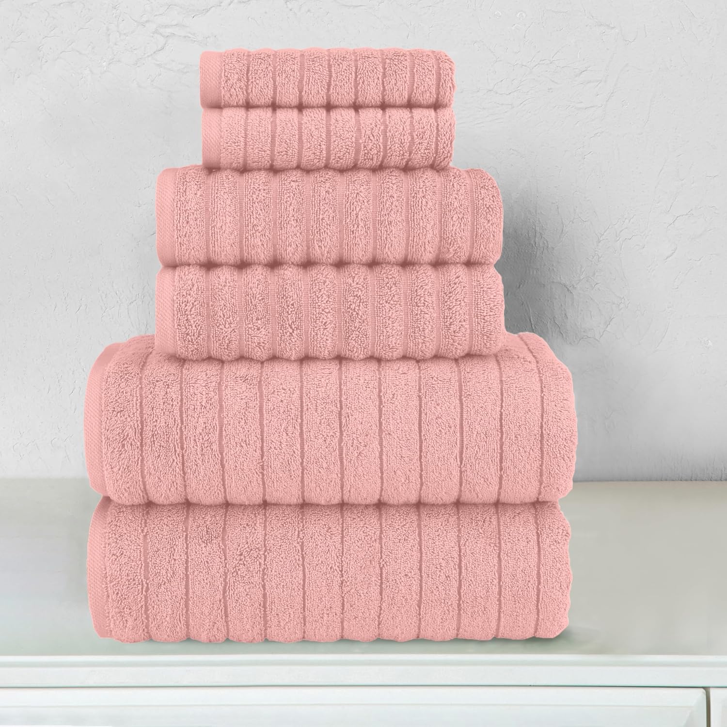 Dusty Rose Turkish Cotton Ribbed Towel Set
