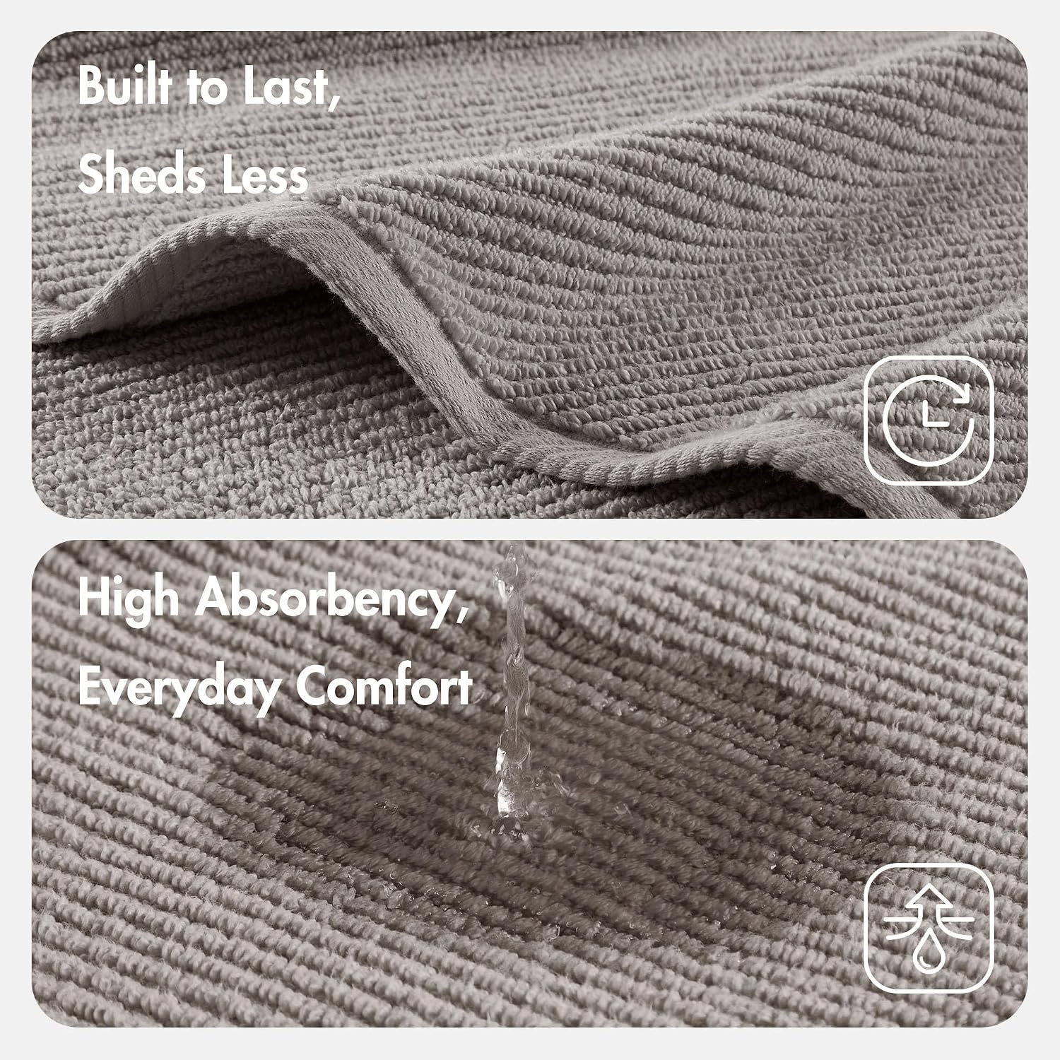 Grey Diagonal Ribbed Zero Twist Cotton Towel Set