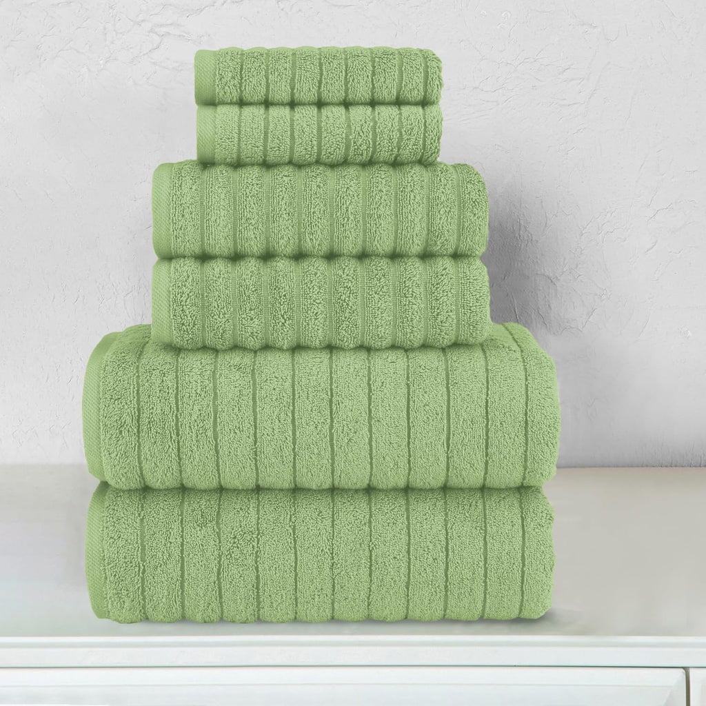 Sage Turkish Cotton Ribbed Towel Set
