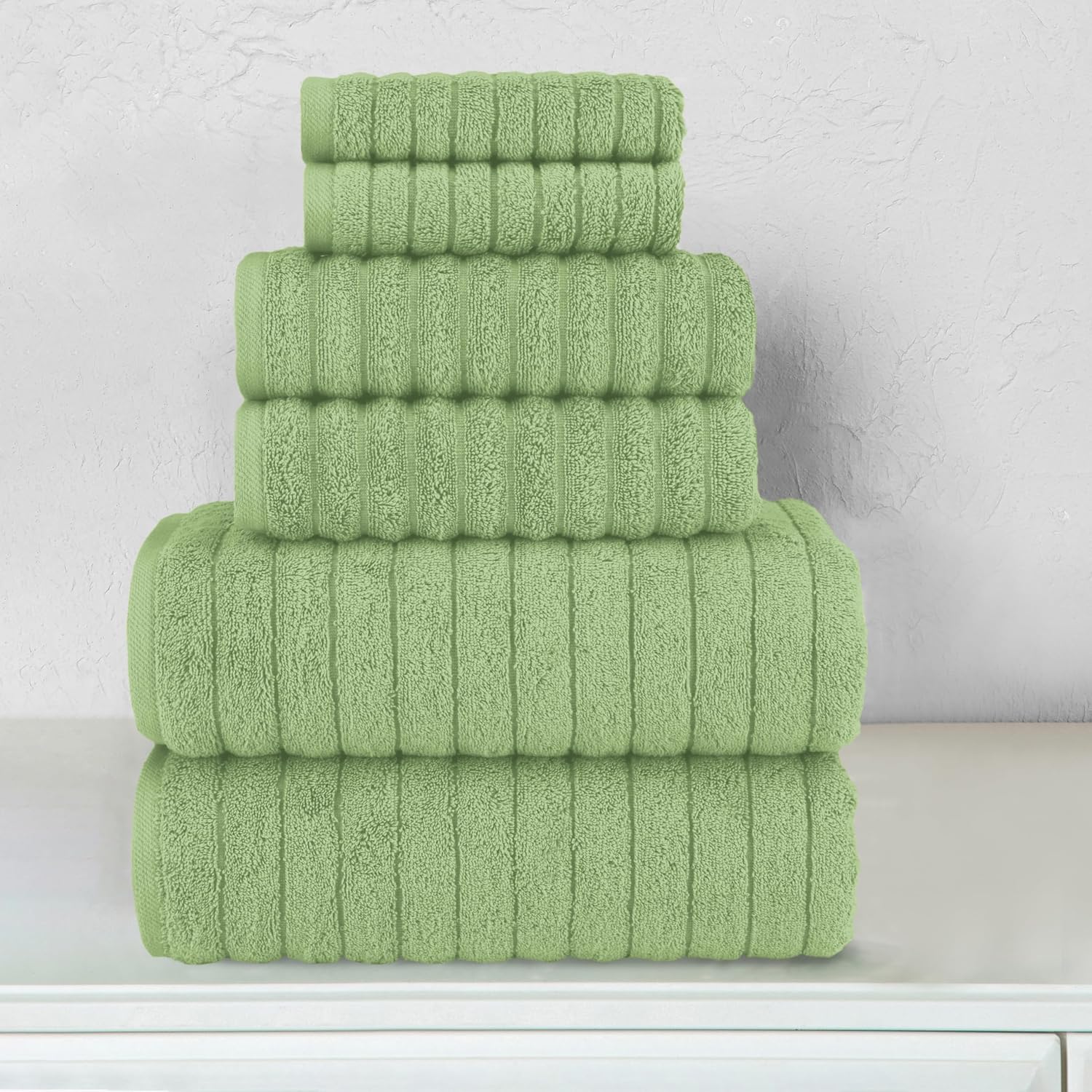 Sage Turkish Cotton Ribbed Towel Set